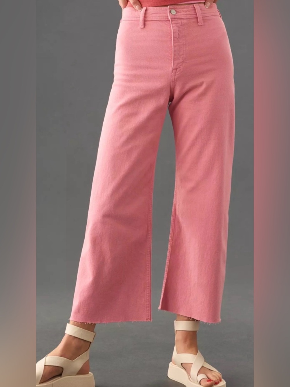 Pistola Penny Pink High Rise Wide Leg Crop Jeans 26 Raw Hem